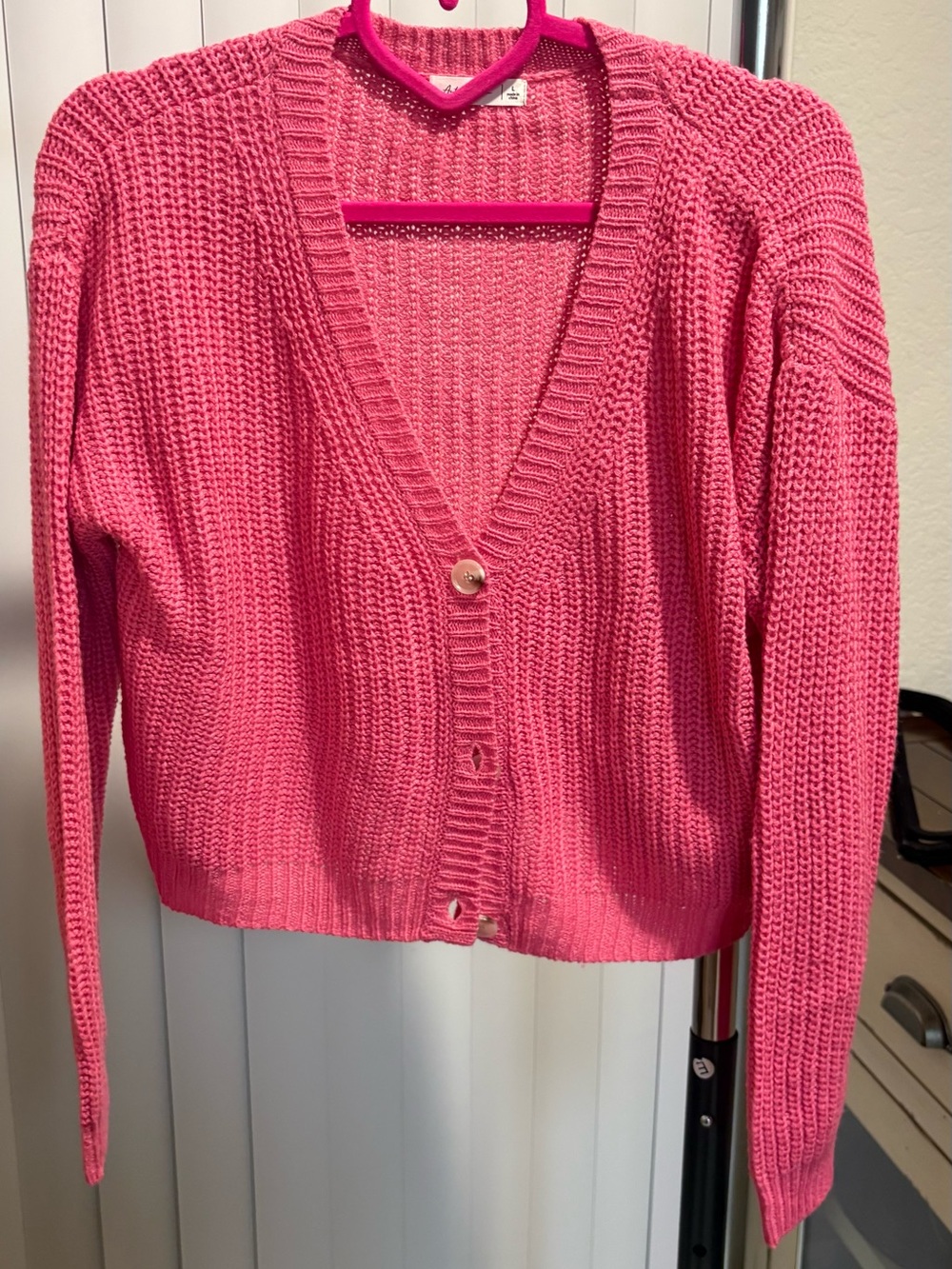 Active USA Hot Pink V-Neck Button-Front Knit Cardigan